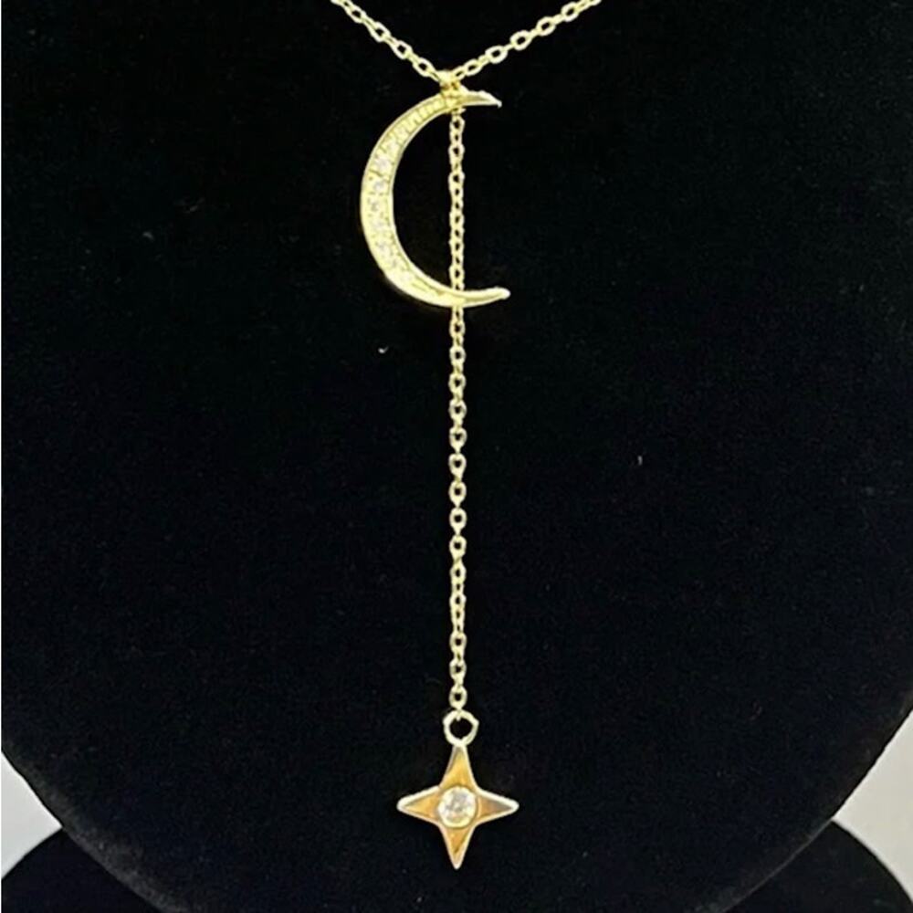 NWT‎ Lili Claspe Moon and Star Lariat Necklace Gold Plated - Picture 3 of 3